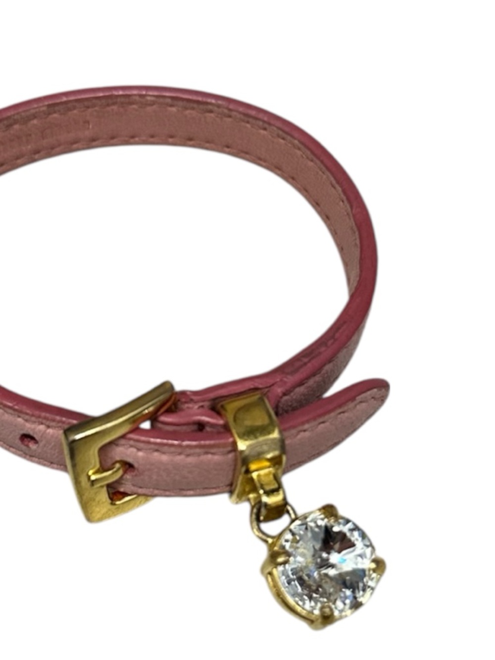 MIU MIU Gold Crystal Accent Pink Leather Wrap Bracelet